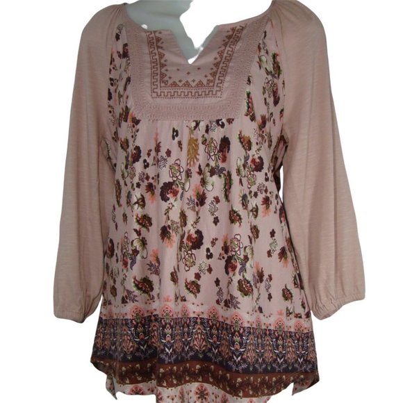 Vintage America Tops - VINTAGE AMERICA Embroidered Pink & Plum Floral Peasant Top Women's Medium